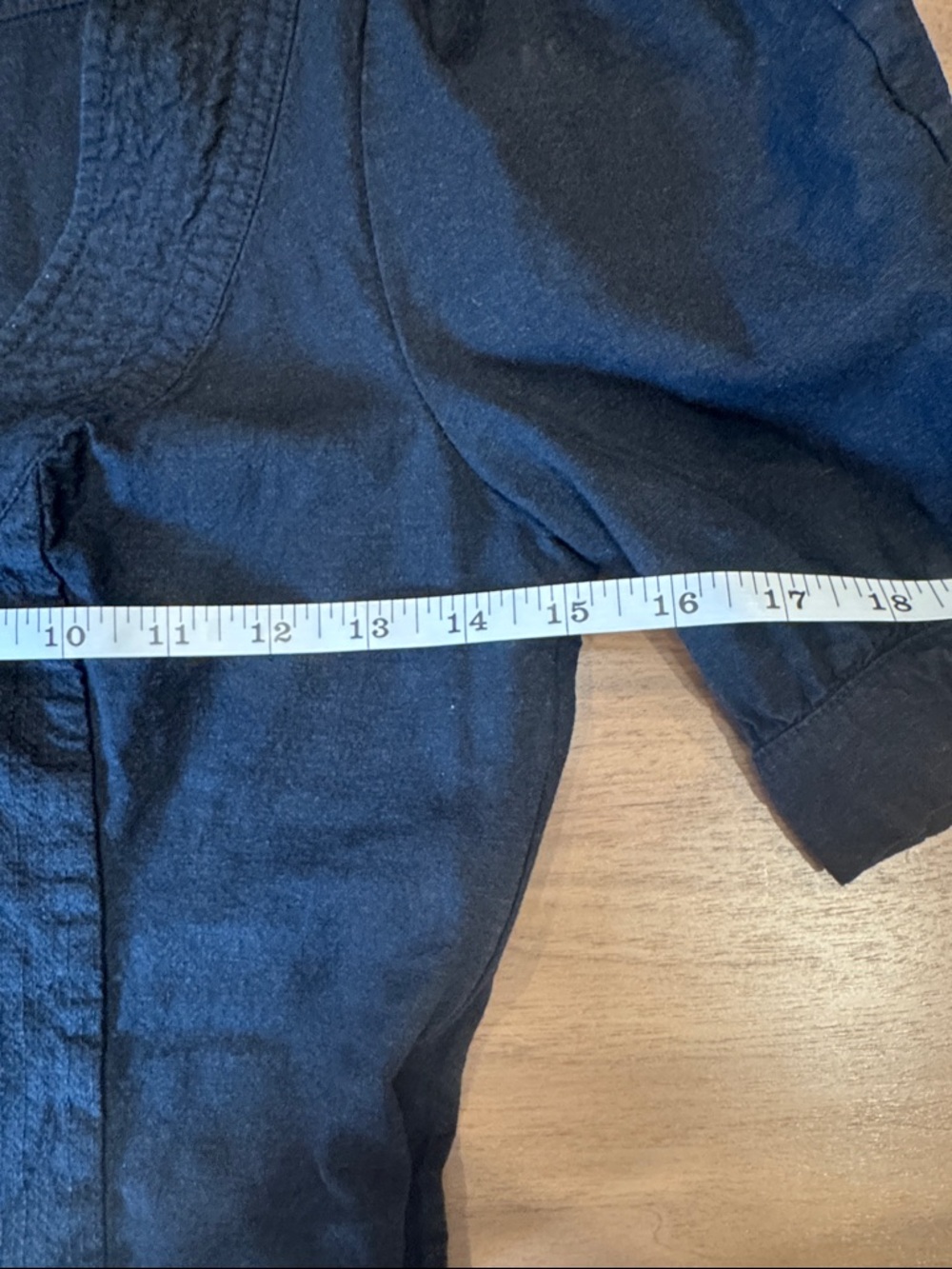 Anthropologie Black Scoop Puff Sleeve Cropped Linen Blend Top- XS - Picture 6 of 8